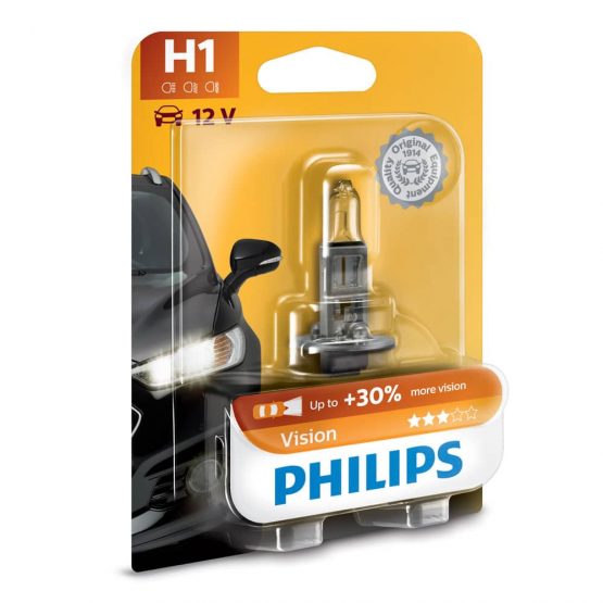 Bec auto far halogen pentru far H1 Philips Vision, 12V, 55W, blister 1 bec