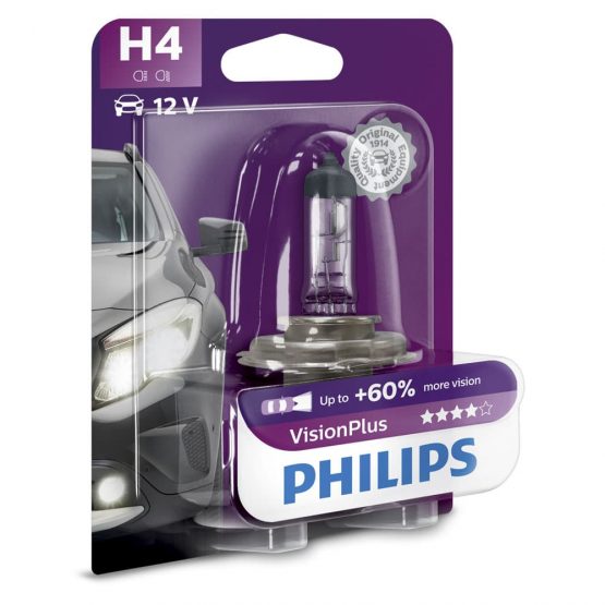 Bec auto far halogen H4 Philips Vision Plus 60, 12V, 60/55W, Blister 1 bec