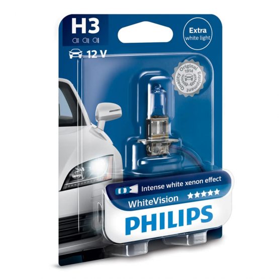 Bec auto far halogen H3 Philips White Vision, 12V, 55W, Blister 1 bec
